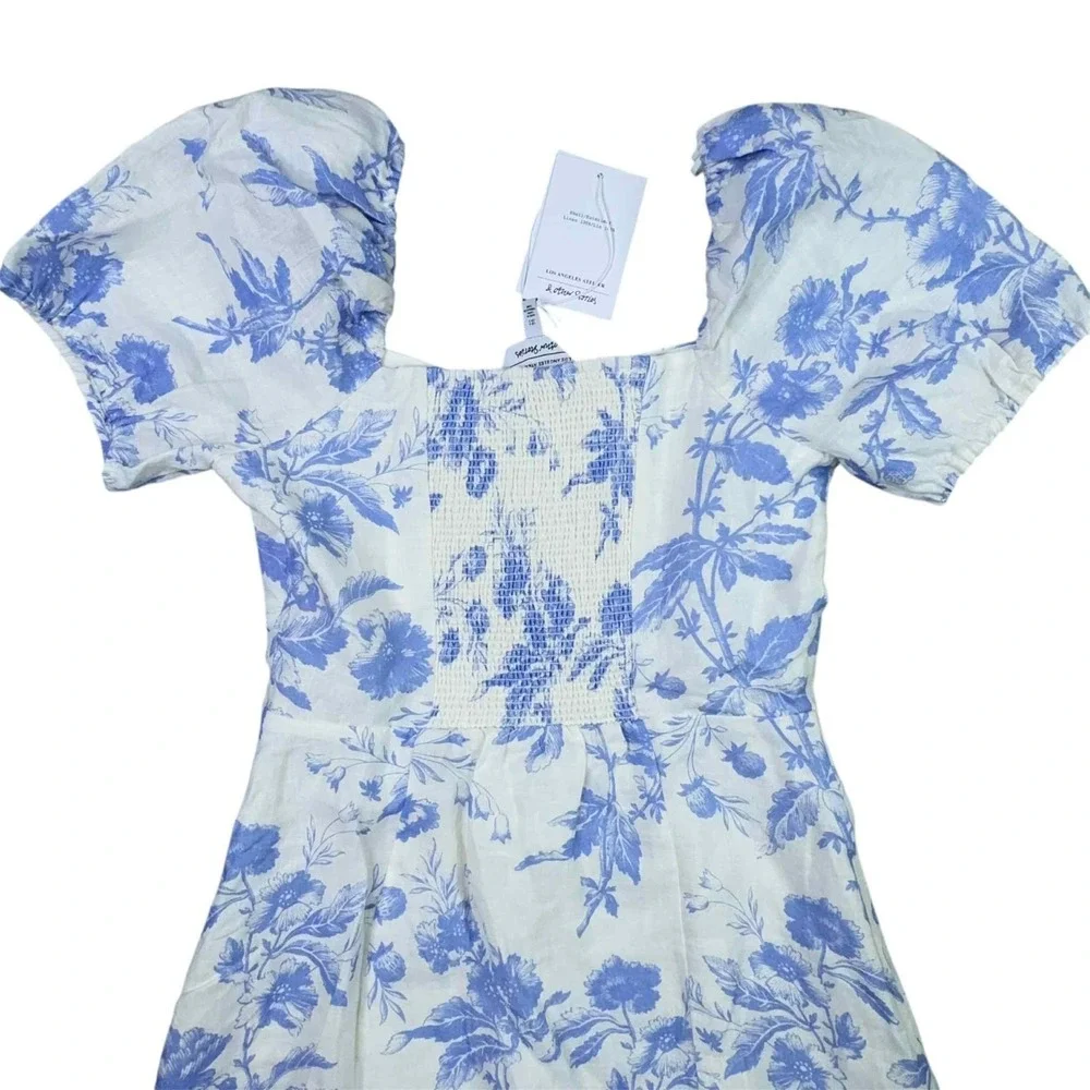 & OTHER‎ STORIES Blue White Floral Maxi Dress Linen Size 4 Cottagecore NEW - Picture 12 of 14